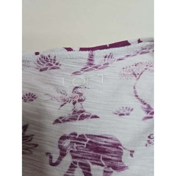 LOFT Women's White Purple Elephant Print Short Sleeve Cotton T-Shirt Size Small - Picture 4 of 6
